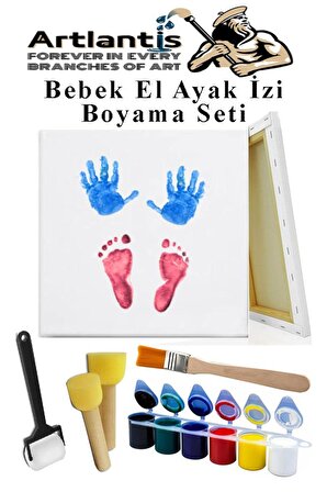 Bebek El Ayak İzi Tuval Boyama Seti 1 Paket Parmak Boyası Zemin Fırça Rulo Fırça Ponpon Fırça Hatıra Seti