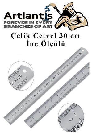 Çelik Cetvel 30 cm ve Kretuar Bıçağı 5 Yedek Bıcaklı 1 Adet Paslanmaz Çelik Metal Çetvel 30 Santimetre