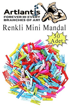 Renkli Mini Mandal Ahşap 50 Adet Renkli Minik Mandal Dekoratif Süsleme Fotoğraf Asma Mandalı Dekarasyon