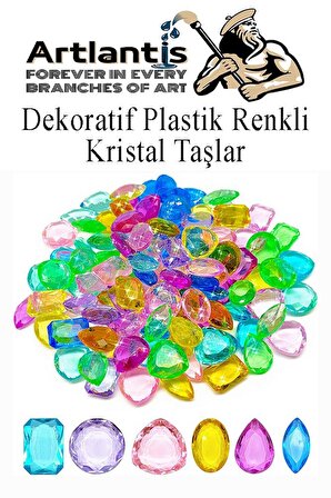 Dekoratif Plastik Renkli Kristal Taşlar 45 li 1 Paket Oyuncak Elmas Taşlar Oyuncak Değerli Taşlar