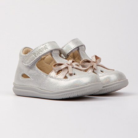 Paqpa Merida Kız Bebek Gümüş Deri İlk Adım Ayakkabısı S100-02