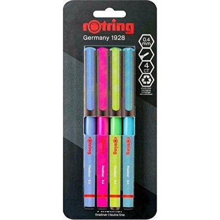 Rotring Fineliner Ince Keçe Uçlu Kalem 4'lü Canlı Renkler