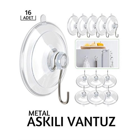 Metal Askılı Vantuz 16 lı Set