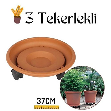 Tekerlekli Saksı Taşıyıcı ve Altığı 37 CM KAHVERENGİ