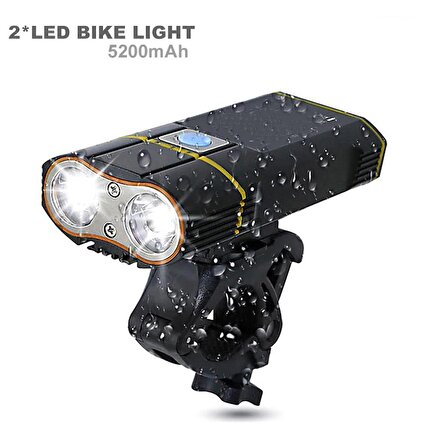 2xXML-T6 LED Su Geçirmez Bisiklet Farı 5200Mah Pil