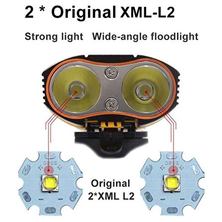 2xXML-T6 LED Su Geçirmez Bisiklet Farı 5200Mah Pil