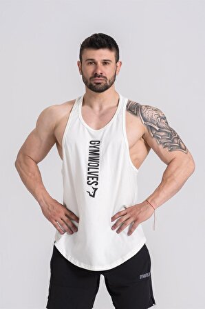 Gymwolves Erkek Spor Atleti Krem | Workout Tanktop | Comfortable Serisi