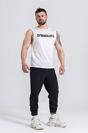 Gymwolves Erkek Kolsuz Tişört Beyaz | Erkek Spor T-shirt | Workout Tanktop