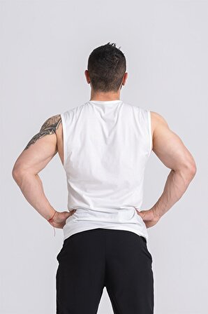 Gymwolves Erkek Kolsuz Tişört Beyaz | Erkek Spor T-shirt | Workout Tanktop