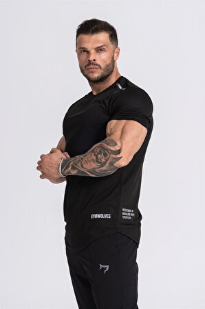 Gymwolves Pro Air Erkek Spor Tişört Siyah | Workout Tanktop | Never Give Up | Pro Serisi