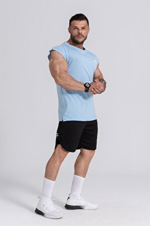 Gymwolves Spor Erkek Tişört Açık Mavi | Tactical Kol Kesim | Workout T-Shirt
