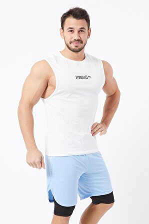 Gymwolves Erkek Kolsuz Tişört Krem | Erkek Spor T-shirt | Workout Tanktop