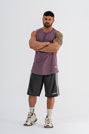 Gymwolves Erkek Kolsuz T-Shirt | Erkek Spor T-shirt | Mor | Workout Tanktop | Never Give Up |