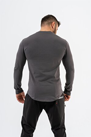 Gymwolves Erkek Spor Body | Füme | Uzun Kollu Spor T-Shirt | Basic Serisi |