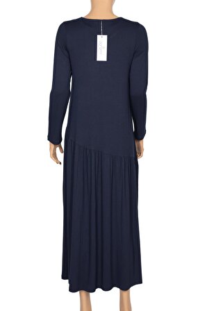 Barem Kadın Funda Beli Baseni Büzgülü Düz Renk Lacivert Elbise