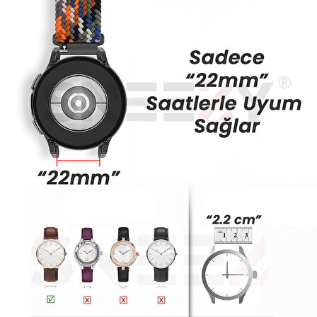 Sneezy Huawei Watch Gt4 46mm İle Uyumlu 22mm Metal Klips Solo Fiberlink Örgü Kordon