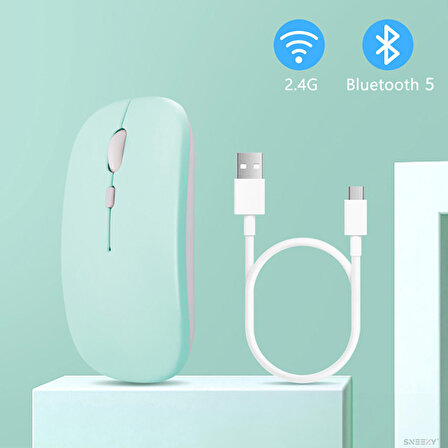 Apple Macbook Şarj Edilebilir Sessiz Mouse Bluetooth + 2.4Hz Wifi Kablosuz Mouse Fare