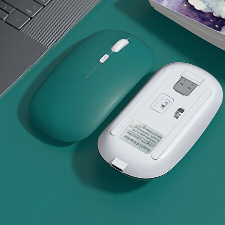 Apple İpad Şarj Edilebilir Sessiz Mouse Bluetooth + 2.4Hz Wifi Kablosuz Mouse Fare