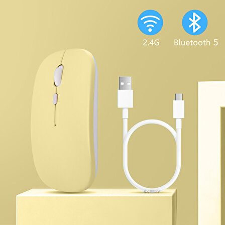 Lenovo Tablet Şarj Edilebilir Sessiz Mouse Bluetooth + 2.4Hz Wifi Kablosuz Mouse Fare