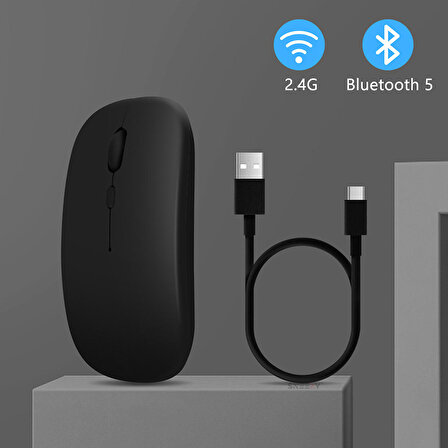 Lenovo Tablet Şarj Edilebilir Sessiz Mouse Bluetooth + 2.4Hz Wifi Kablosuz Mouse Fare