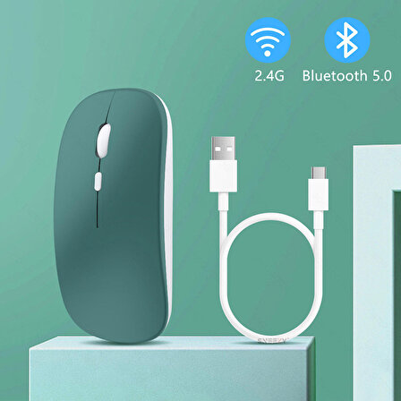 Honor Tablet Şarj Edilebilir Sessiz Mouse Bluetooth + 2.4Hz Wifi Kablosuz Mouse Fare