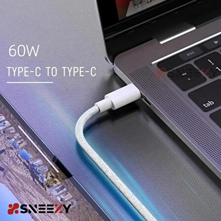 Sneezy Macbook Air - Pro Uyumlu Typ-C & Typ-C 60W PD 1Mt Hızlı Şarj Kablosu