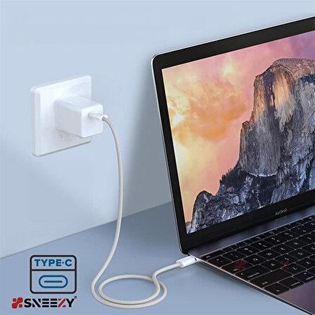 Sneezy Macbook Air - Pro Uyumlu Typ-C & Typ-C 60W PD 1Mt Hızlı Şarj Kablosu
