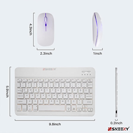 Apple ipad 7.Nesil 10.2 inç 2019 Uyumlu RGB Işıklı Bluetooth & Wireless Türkçe Klavye Mouse Seti
