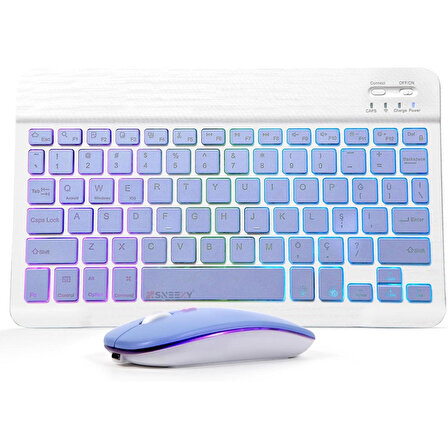Apple ipad Air 1 9.7 inç Uyumlu RGB Işıklı Bluetooth & Wireless Türkçe Klavye Mouse Seti