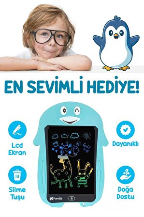 Mavi Penguen Dijital Çocuk Yazı Tableti Çizim Tahtası Lcd 8.5 Inc Ekranlı Bilgisayar Yedek Kalemli