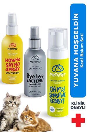 Kedi Bakım Ürünleri Seti, Şampuanı, Nano Gümüş Sağlık Hijyen, Uzaklaştırıcı Tuvalet Eğitimi Spreyi