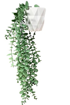 Yapay Çiçek Moblen Mika Elmas Beyaz Saksıda Yeşil Okaliptus Sarkıtı
