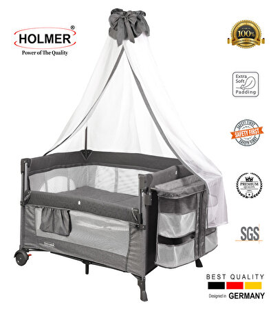 Holmer Maxi Comfort Coolstyle (Anne Yanı) Cibinlikli Deluxe Oyun Parkı/Anne Yanı 70x110cm Gri