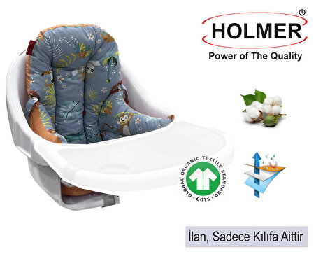 HOLMER Leke Tutmaz Organik Mama Sandalyesi Minderi & Kılıfı MD Gri