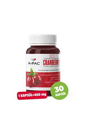 Kızılcık Sepeti A-pac Cranberry Turna Yemişi Kızılcık Ekstresi Vitamin C 450 ml 30 Kapsül