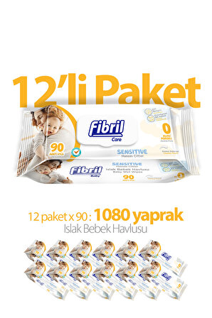 Fibril Baby Sensitive Islak Mendil 12x90 lı paket 1080 Yaprak