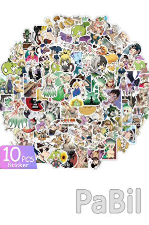 Dr. Stone Anime Manga Figürleri Sticker - Çıkartma - Etiket - 10 Adet Karışık