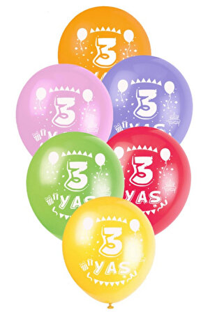 3 Yaş Balonu Baskılı Balon 5 Adet