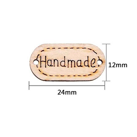 Hand Made Yazılı Oval Ahsap Etiket Düğme (20 Adet)