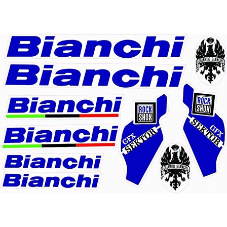 Bianchi Bisiklet Sticker Etiket Seti Mavi A4