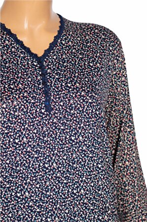 Cimariva Kadın Zarif Büyük V Yaka Desenli Lacivert Bluz