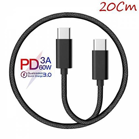 Polham USB Type C Giriş İçin 20 Cm Type C To Type C 60W Süper Hızlı Şarj ve Daha Kablosu,