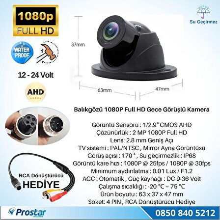 Navistar AHD 1080P Full HD Ayarlanabilir 4 Pin Starlight Gece Görüşlü Geri Görüş Kamerası