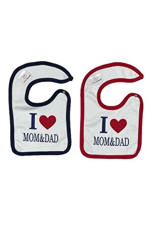 I Love Mom & Dad Penye 2'li Takım Bebek Çıtçıtlı Mama Önlüğü