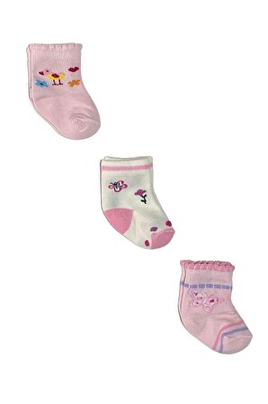 Bebeci Desenli Yumuşak Lastikli 3'lü Bebek Soket Çorap