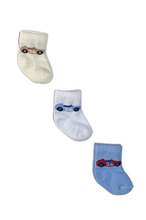 Bebeci Desenli Yumuşak Lastikli 3'lü Bebek Soket Çorap