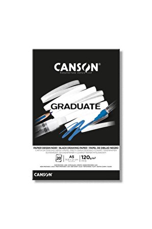 Canson Graduate Black Drawing Paper Siyah Çizim Defteri 120g 20 Yaprak A5