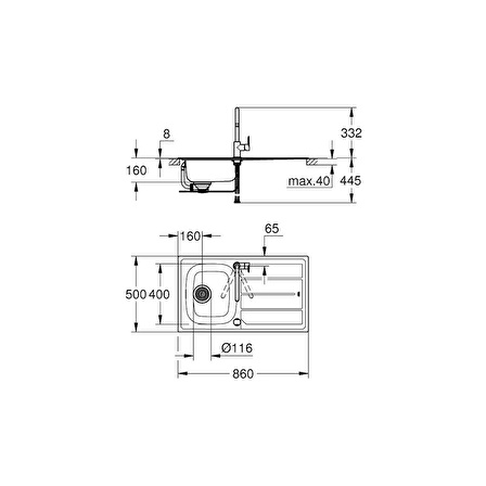 Grohe Bau K200 Eviye ve Batarya Seti - 31562SD0