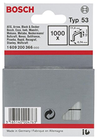 Bosch Zımba Teli TYP53 11,4*0,74*10mm 1000Li Paket