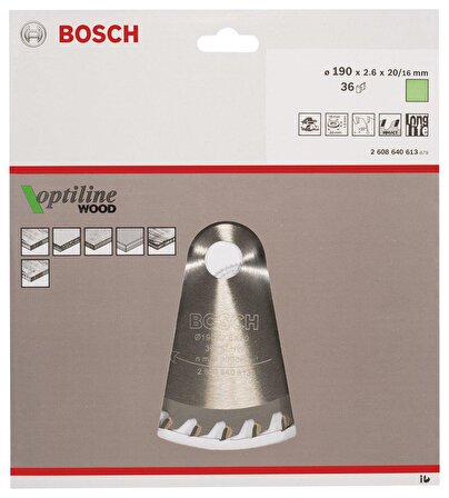 Bosch Optiline Ahşap 190x20/16mm 36 Diş Daire Testere Bıçağı 2608640613